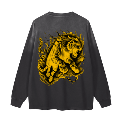 Yellow Electric Tiger Gradient Vintage Washed Long Sleeve Tee