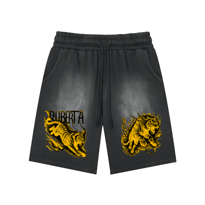 Yellow Electric Tiger Rectangle Patch Washed Shorts