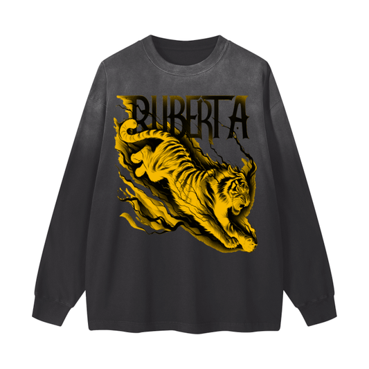 Yellow Electric Tiger Gradient Vintage Washed Long Sleeve Tee